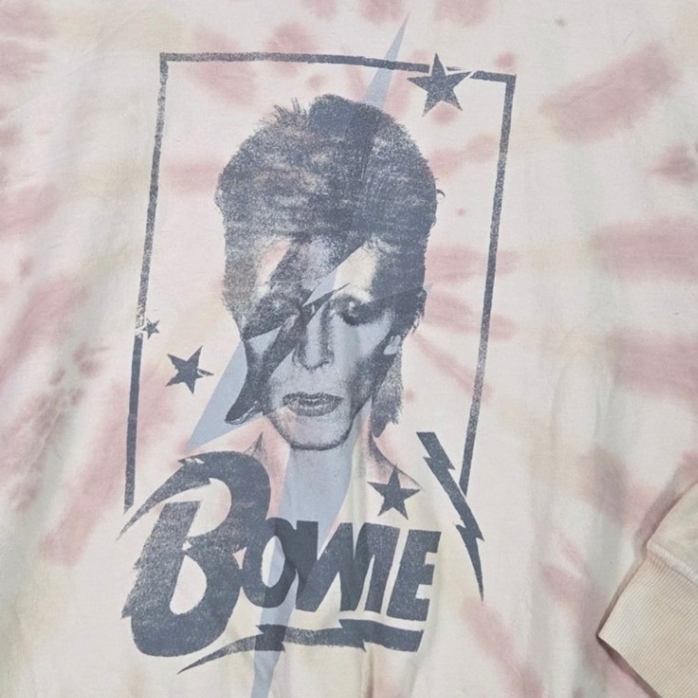 David Bowie Sweatshirt Women M Pink Tie Dye Aladdin Sane Graphic Pullover